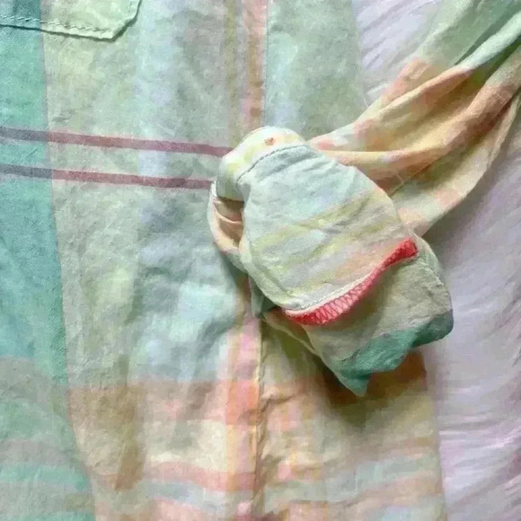 Anthropologie Holding Horses Tiby Pastel Plaid Button Down Popover Shirt - Picture 8 of 9